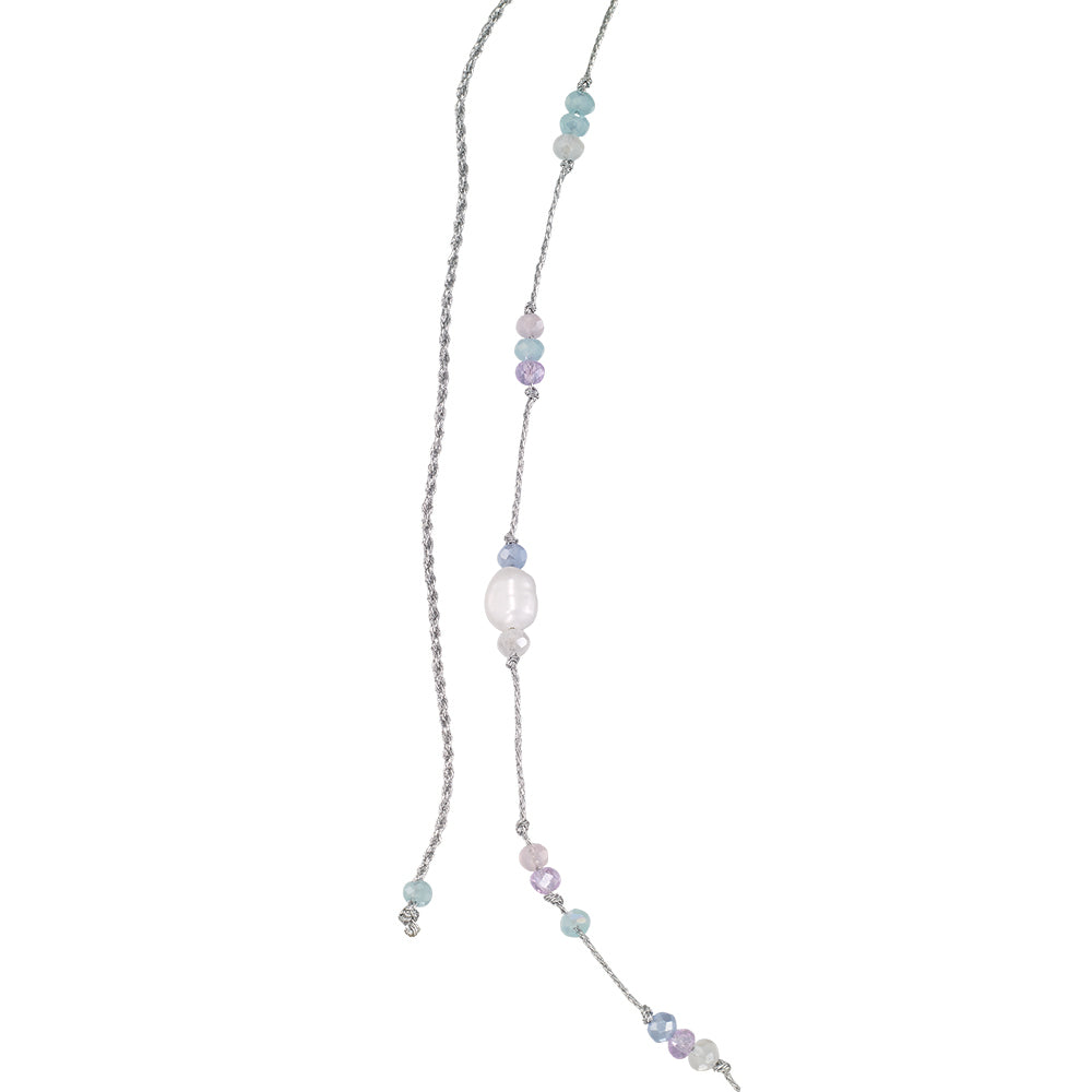 Starfish, Crystal, & Freshwater Pearl Metallic 16" Adjustable Necklace