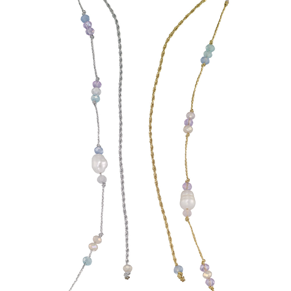 Starfish, Crystal, & Freshwater Pearl Metallic 16" Adjustable Necklace
