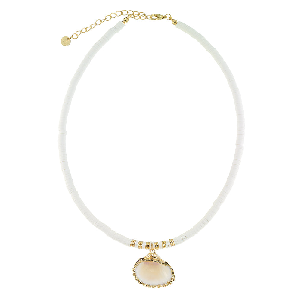 White Fimo/Metallic Clam Shell 16" Necklace