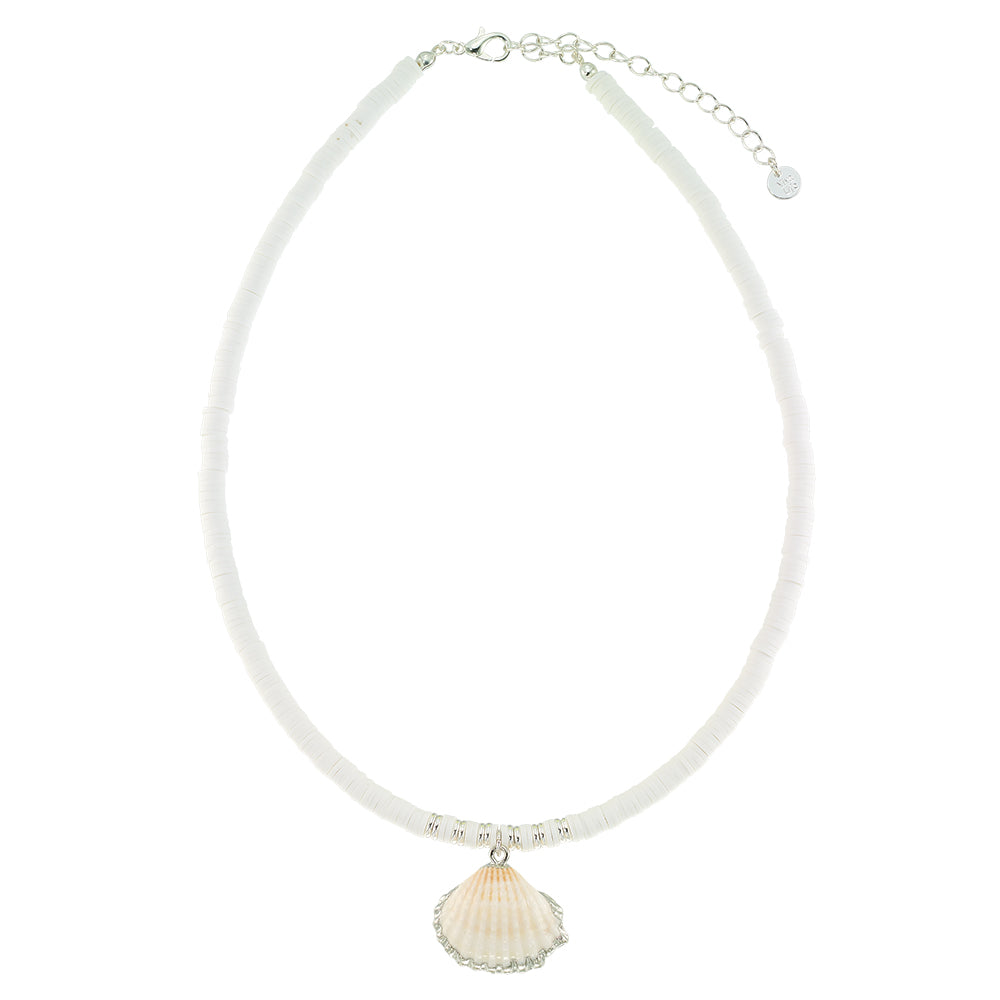 White Fimo/Metallic Clam Shell 16" Necklace