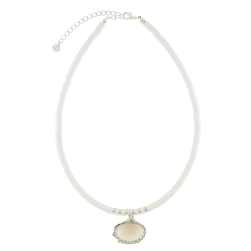 White Fimo/Metallic Clam Shell 16" Necklace
