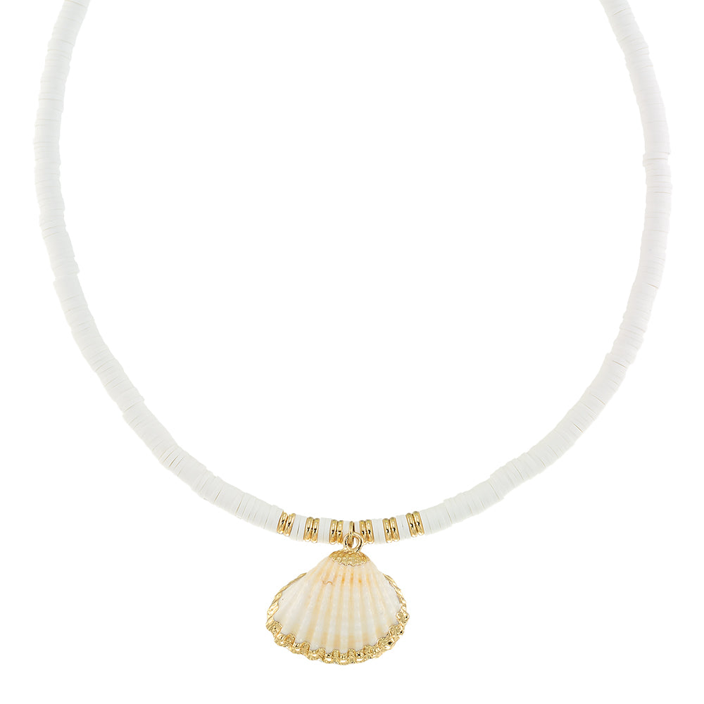 White Fimo/Metallic Clam Shell 16" Necklace