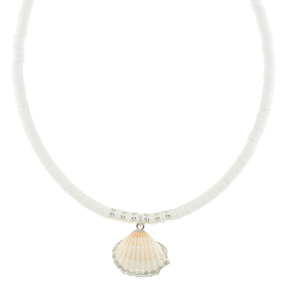 White Fimo/Metallic Clam Shell 16" Necklace