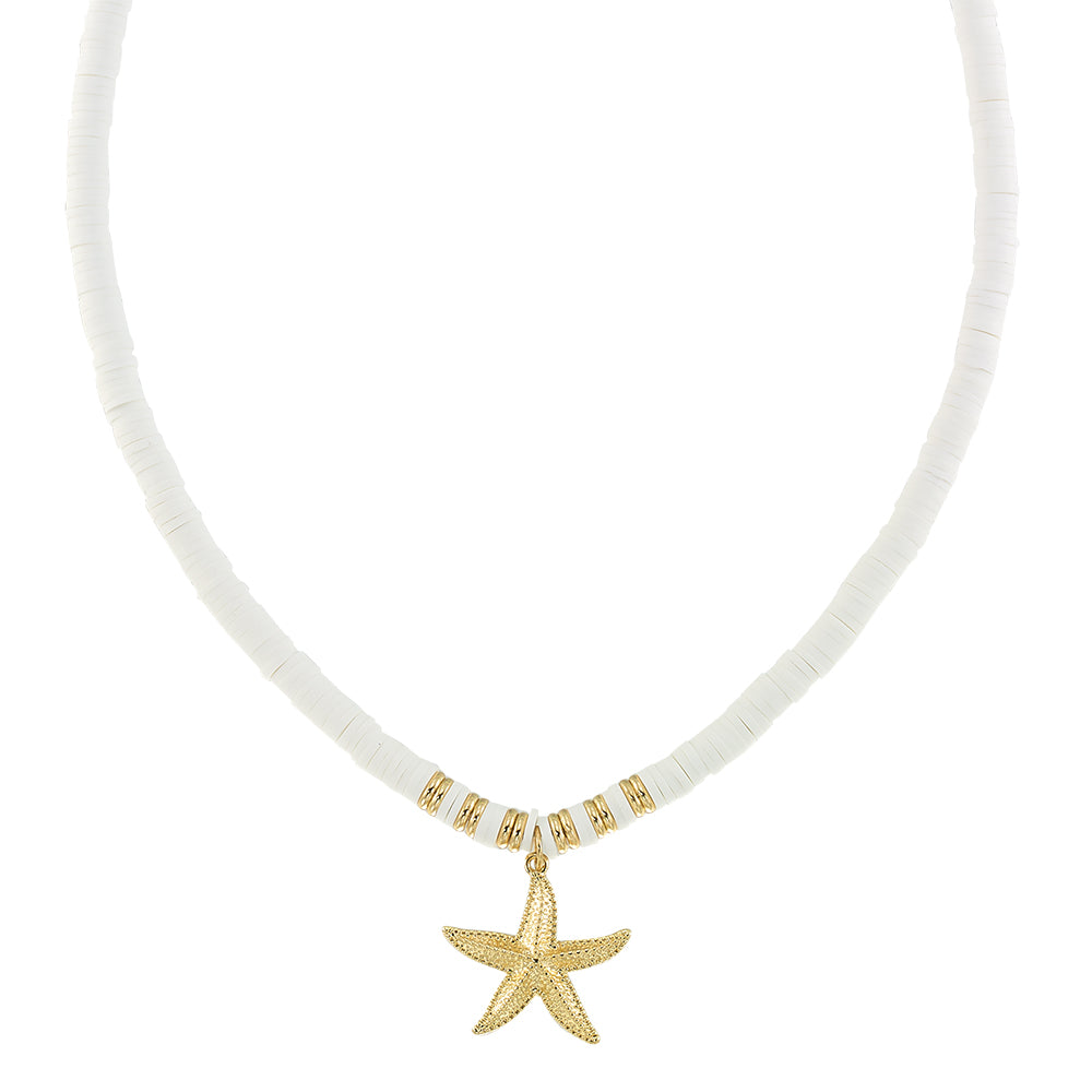 White Fimo/Metallic Starfish 16" Necklace
