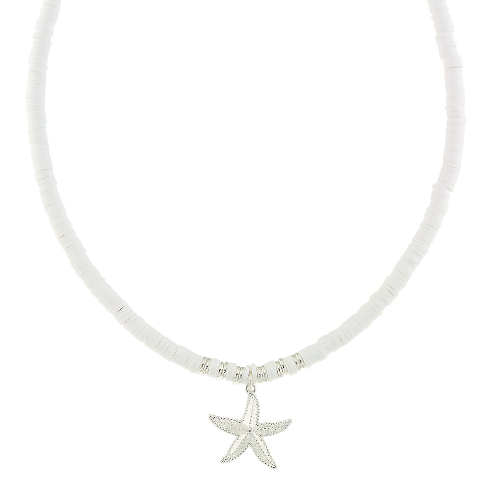 White Fimo/Metallic Starfish 16" Necklace