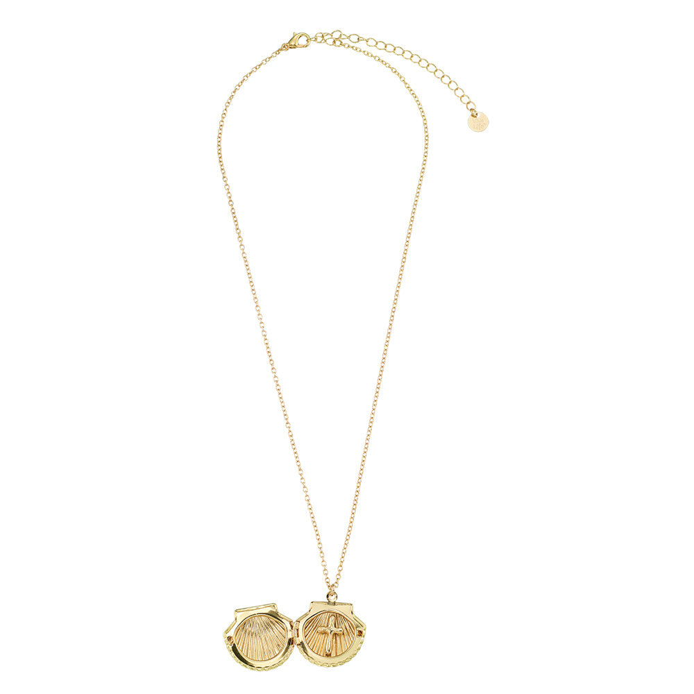 Enamel Clam w/Inside Cross 16" Necklace