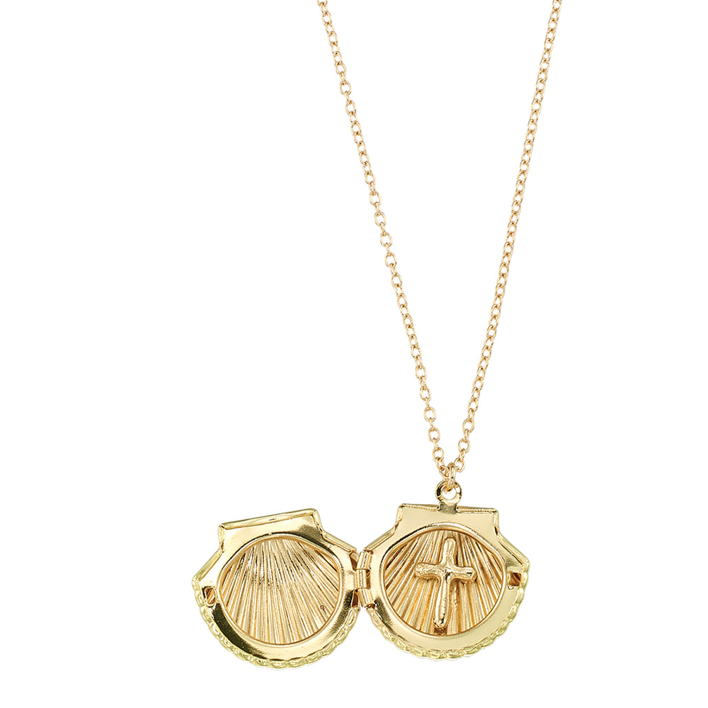 Enamel Clam w/Inside Cross 16" Necklace