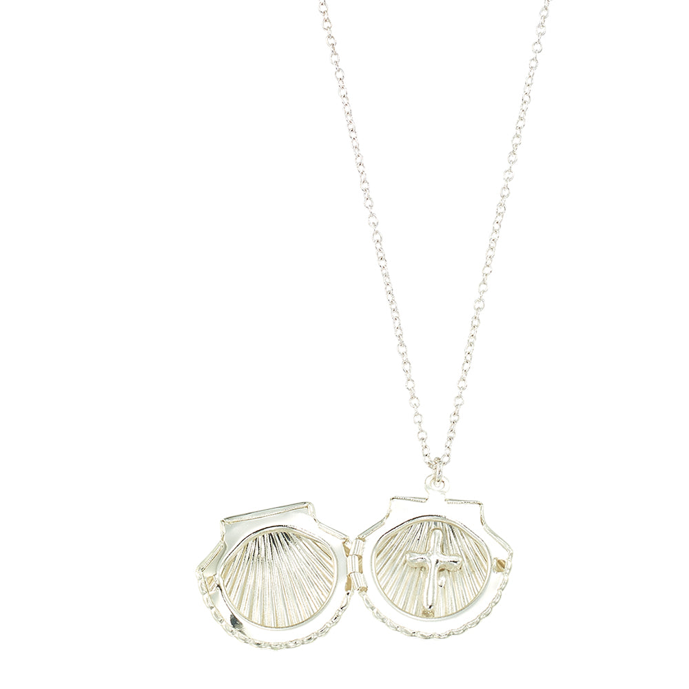 Enamel Clam w/Inside Cross 16" Necklace