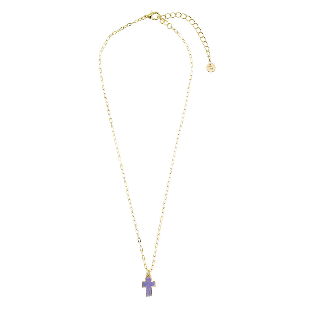 Pearlized Enamel Cross 16" Necklace