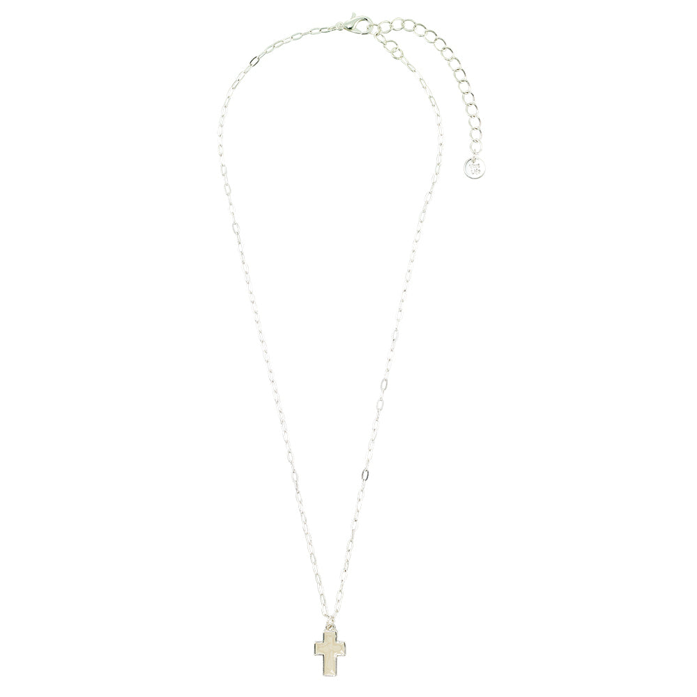 Pearlized Enamel Cross 16" Necklace