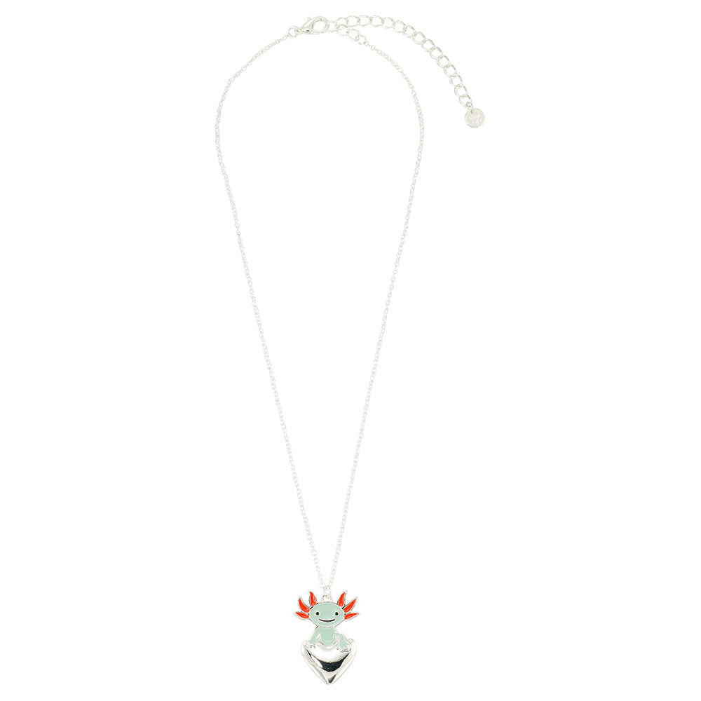Enamel Axolotl &amp; Heart 16″ Necklace