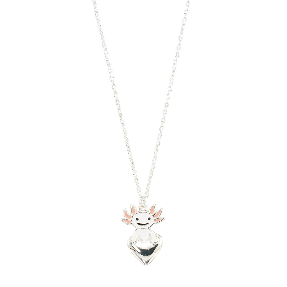 Enamel Axolotl & Heart 16″ Necklace