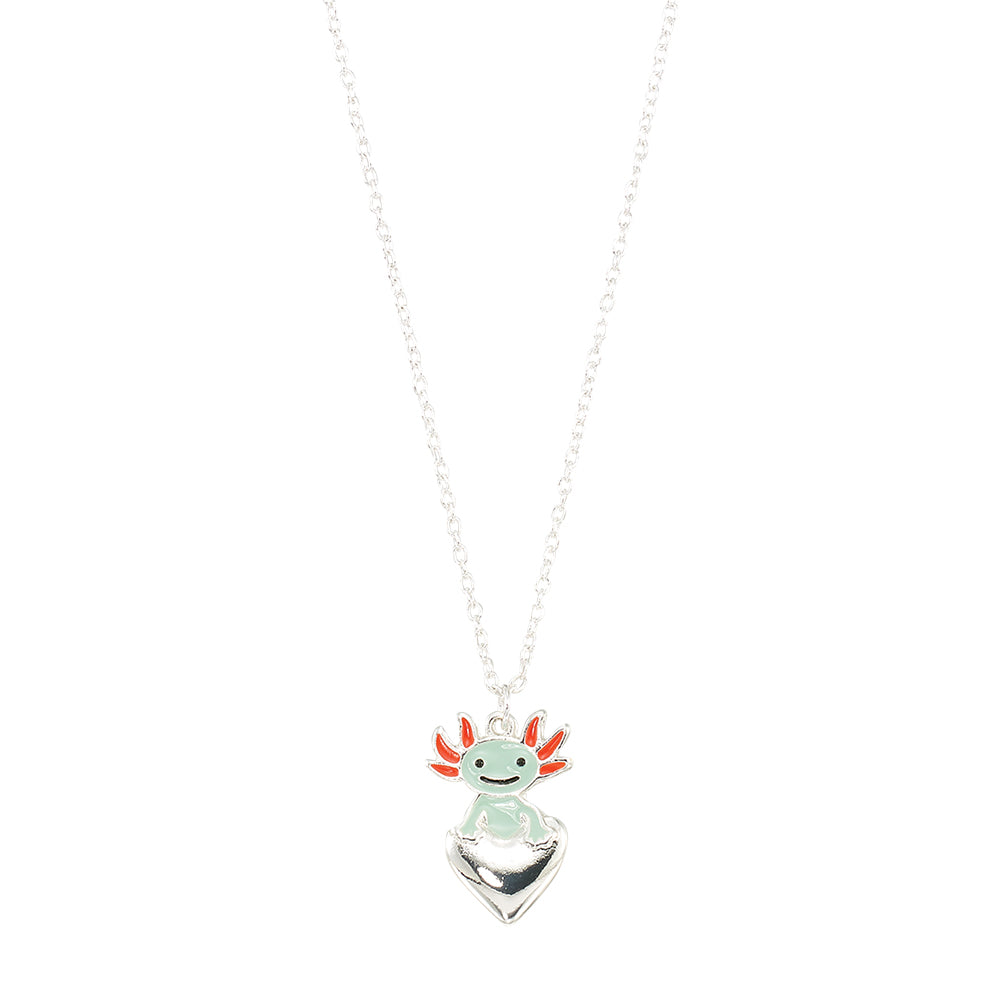 Enamel Axolotl & Heart 16″ Necklace