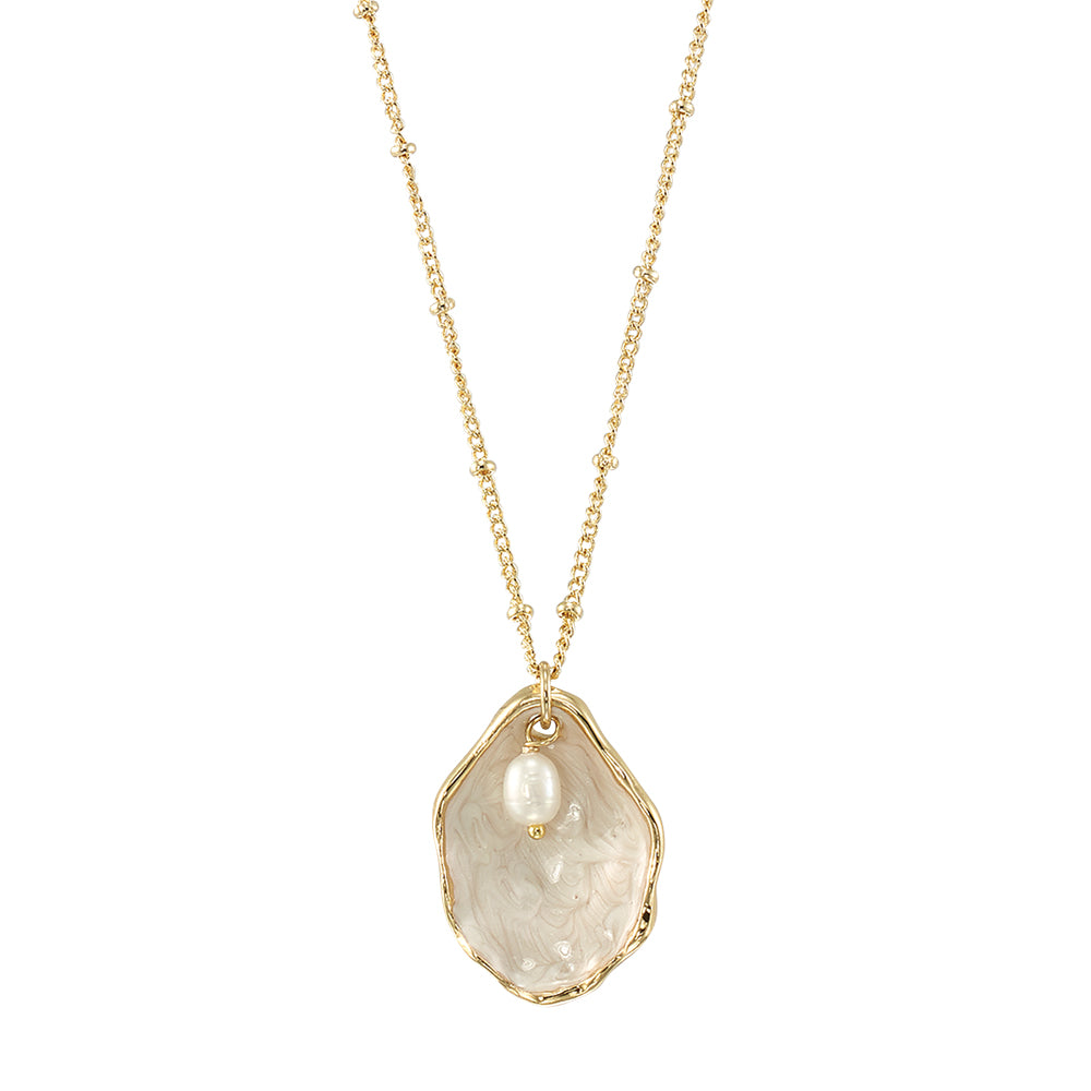 Pearlized Enamel Oyster Pearl 16″ Necklace