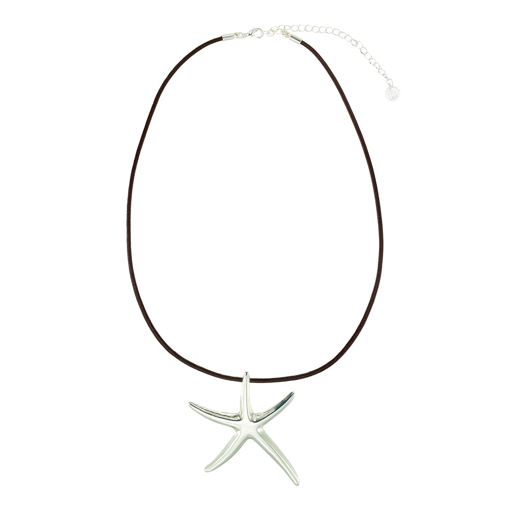 Leather Starfish Pendant 16'' Necklace