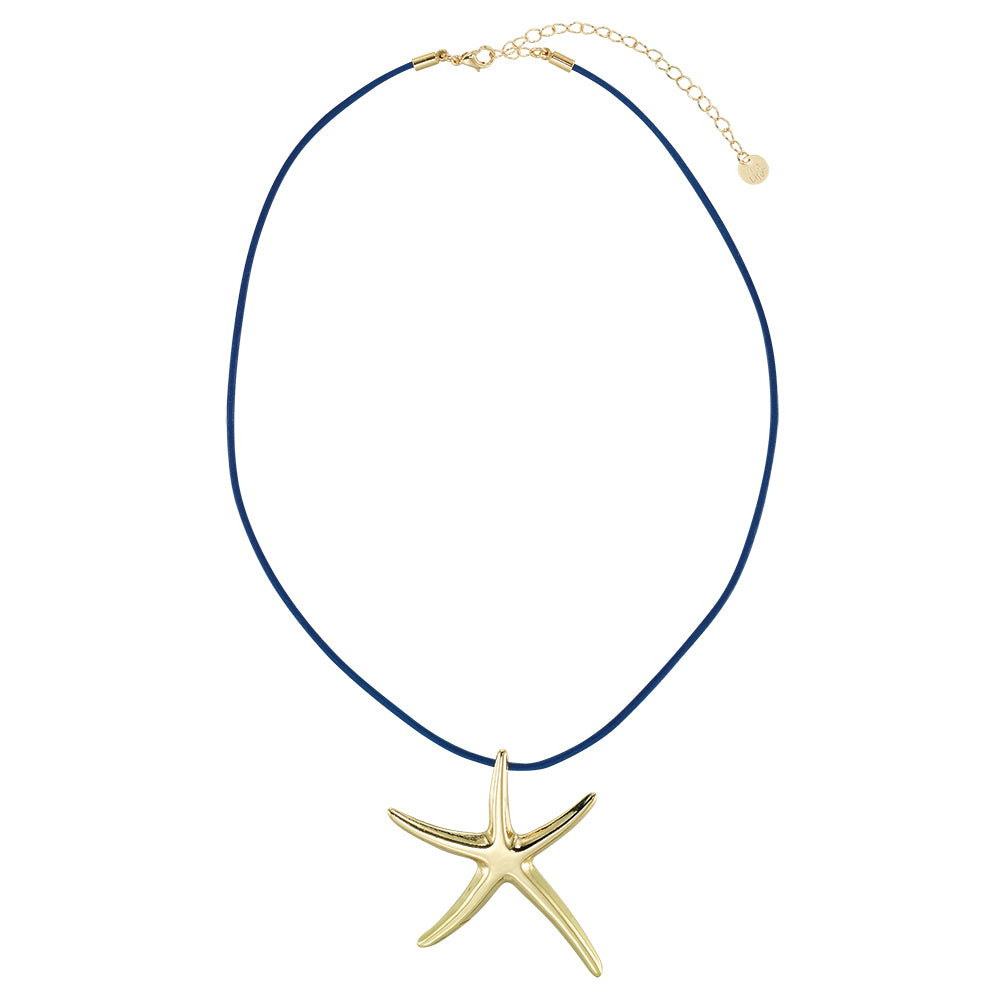 Leather Starfish Pendant 16'' Necklace