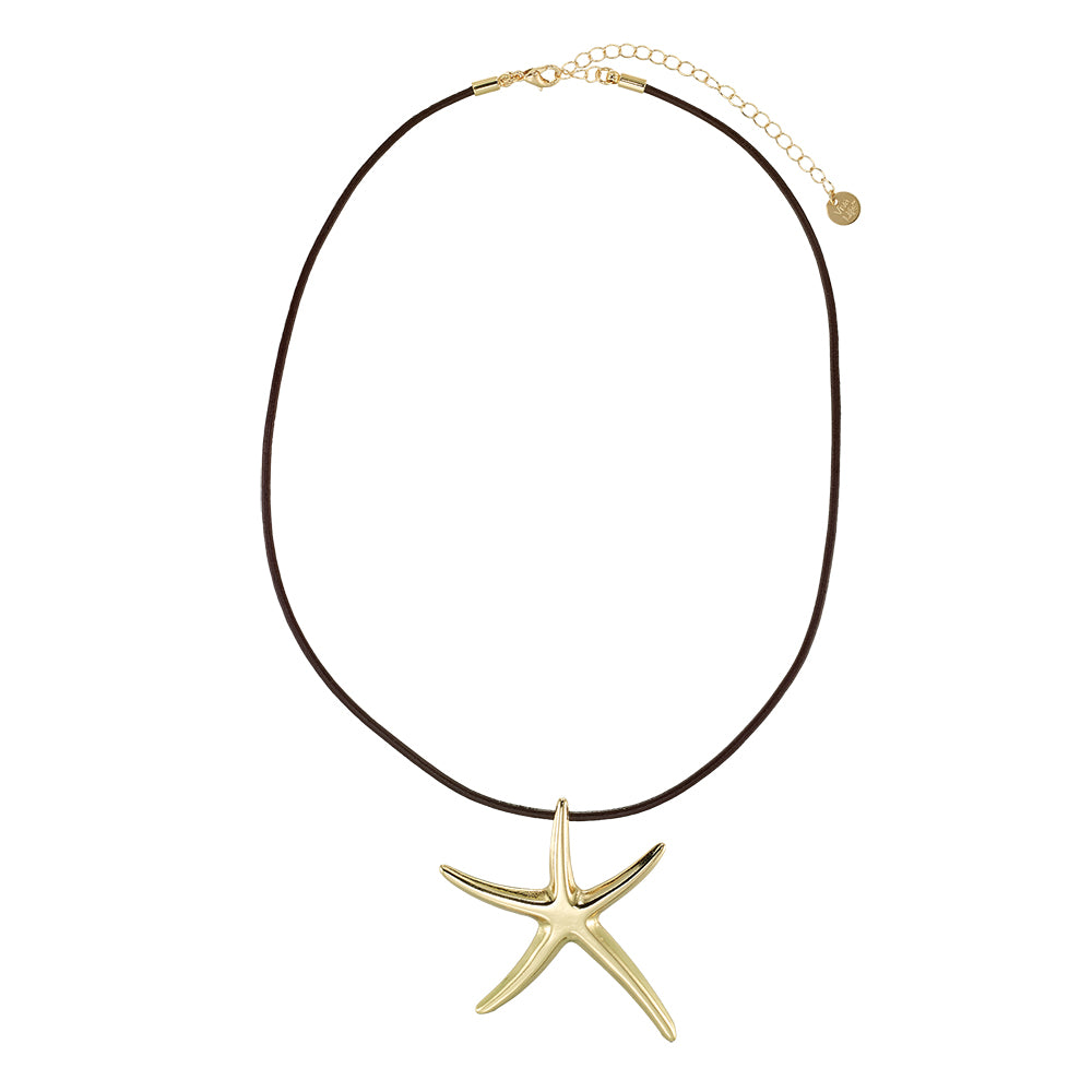 Leather Starfish Pendant 16'' Necklace