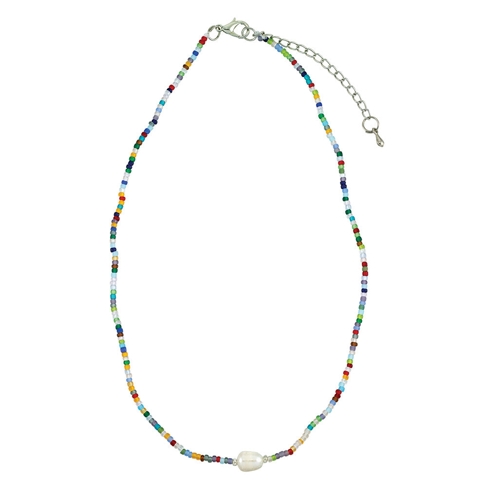 Frosted Seed Bead and Fresh Water Pearl Necklace