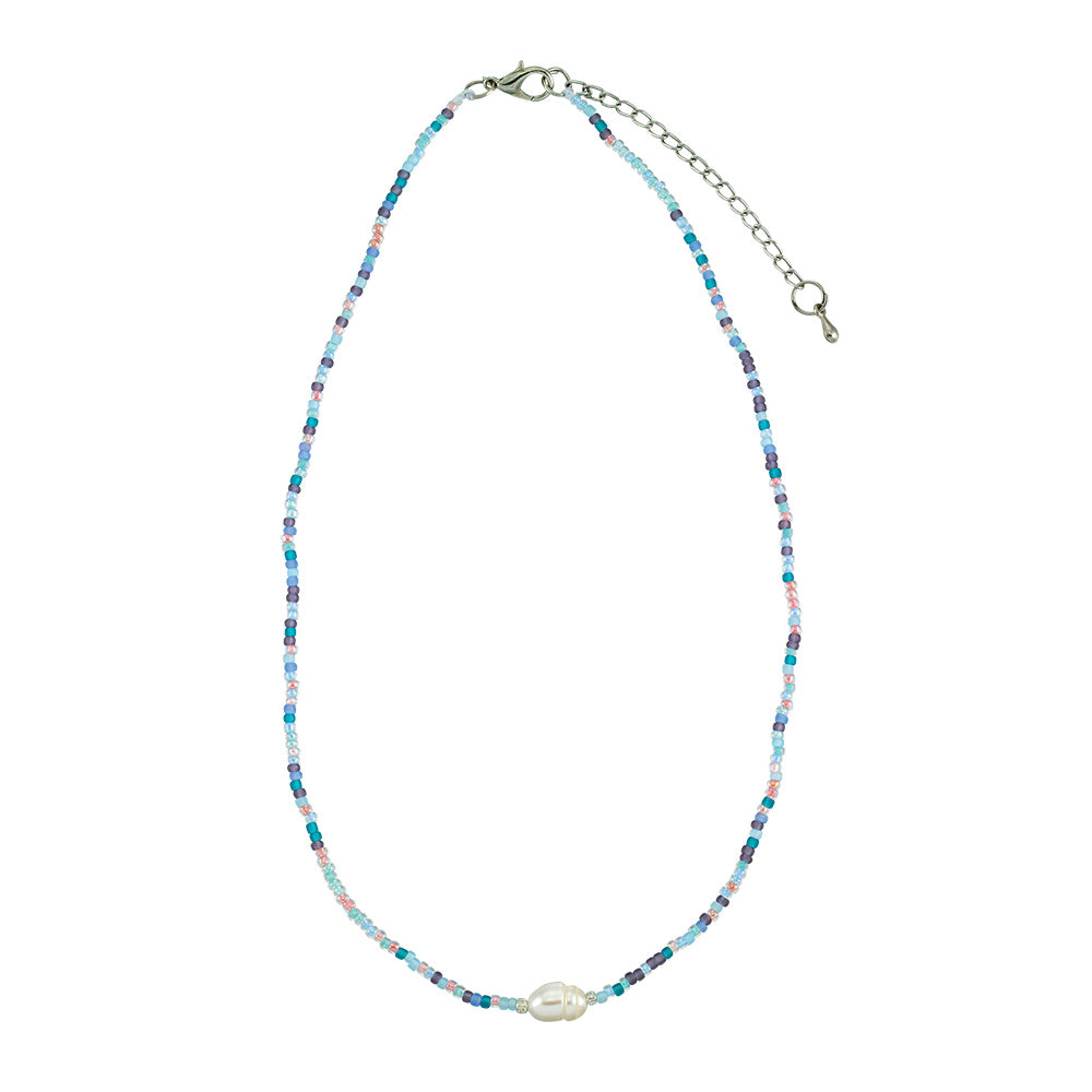 Frosted Seed Bead and Fresh Water Pearl Necklace