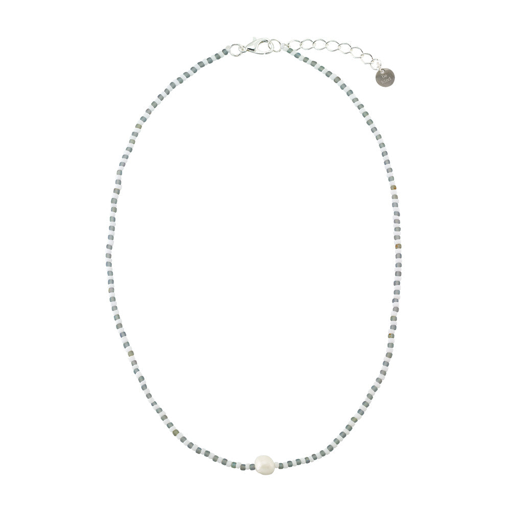 Frosted Stripe Seed Bead &amp; Fresh Water Pearl Necklace