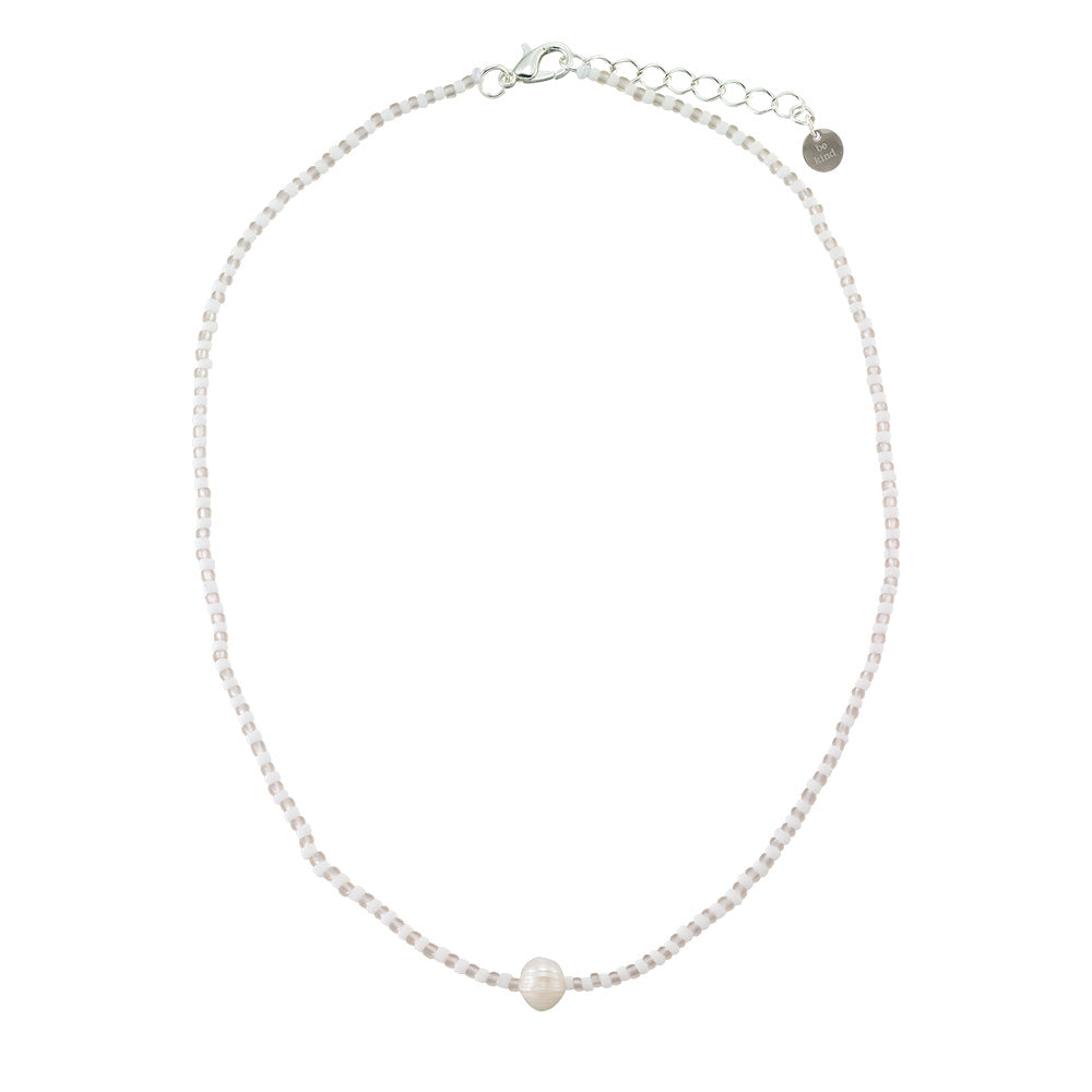 Frosted Stripe Seed Bead &amp; Fresh Water Pearl Necklace