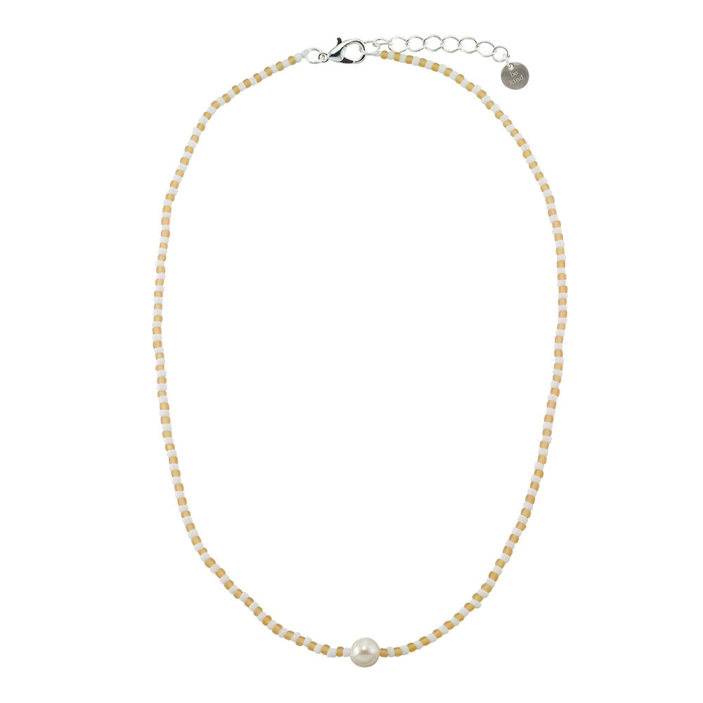Frosted Stripe Seed Bead &amp; Fresh Water Pearl Necklace