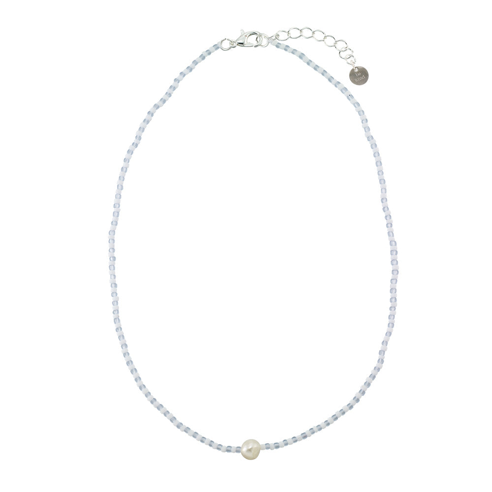 Frosted Stripe Seed Bead &amp; Fresh Water Pearl Necklace