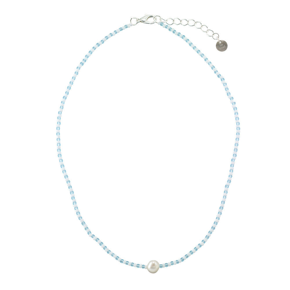 Frosted Stripe Seed Bead &amp; Fresh Water Pearl Necklace