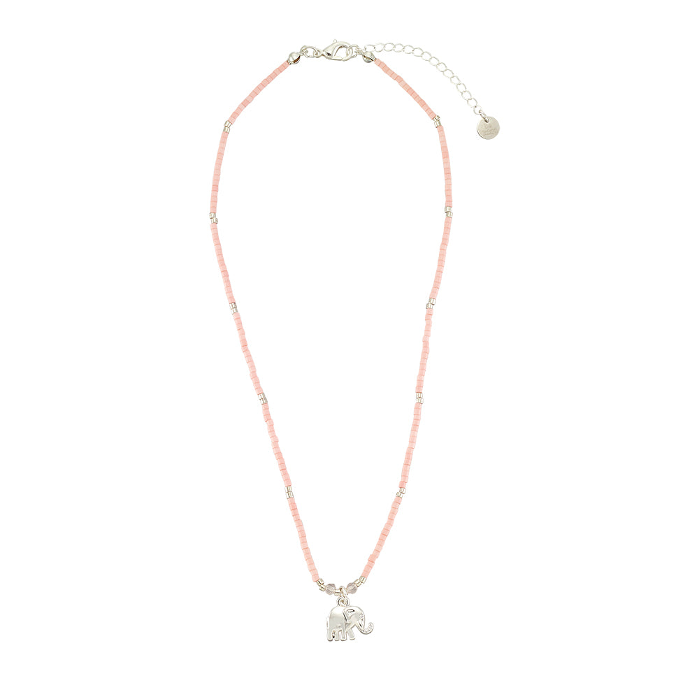 Pastel Seedbead Elephant Charm 15" Necklace