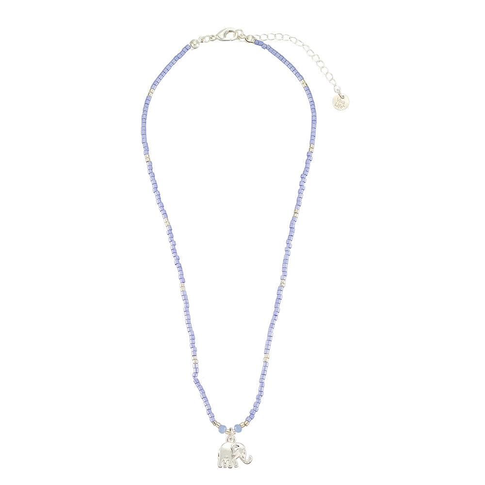 Pastel Seedbead Elephant Charm 15" Necklace