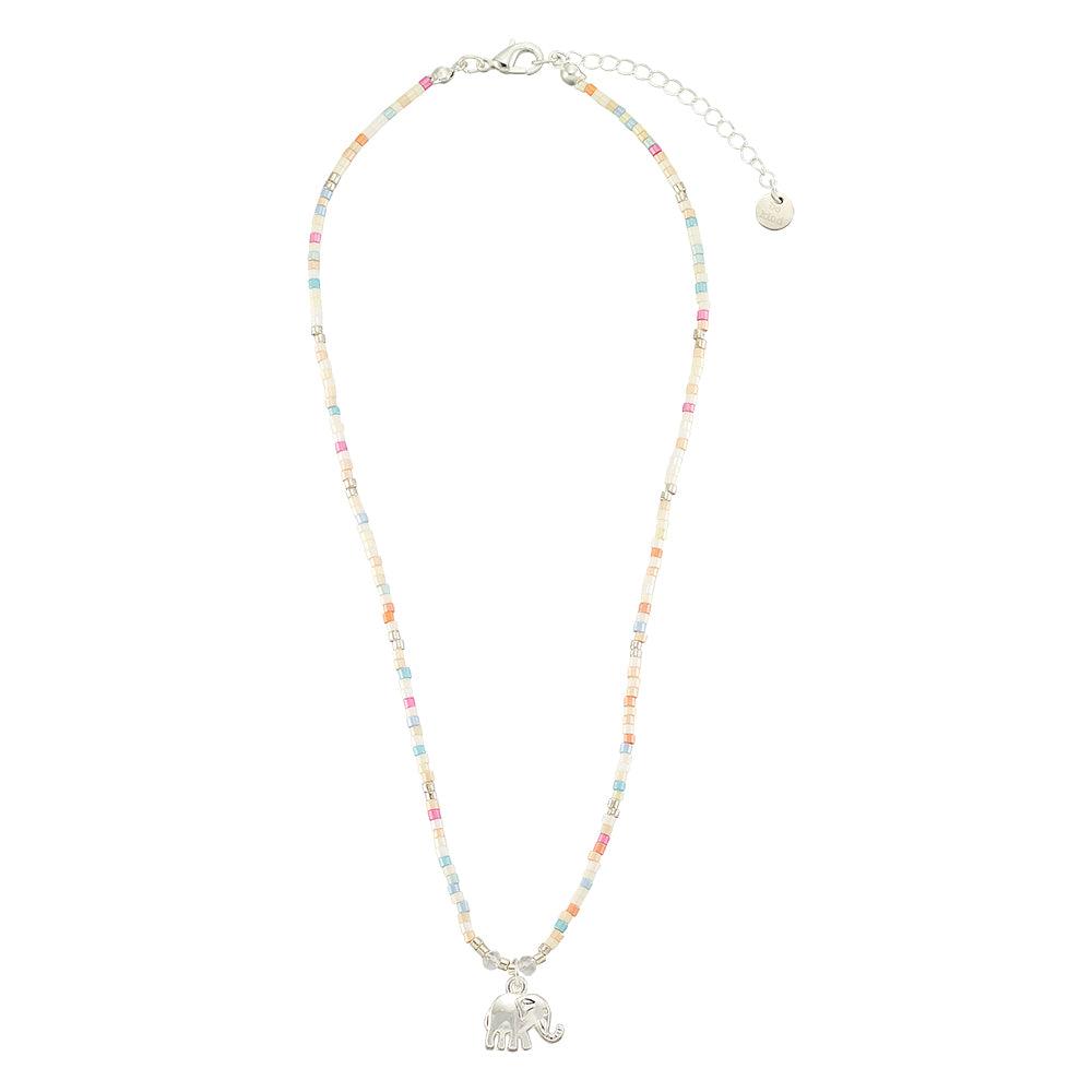 Pastel Seedbead Elephant Charm 15" Necklace