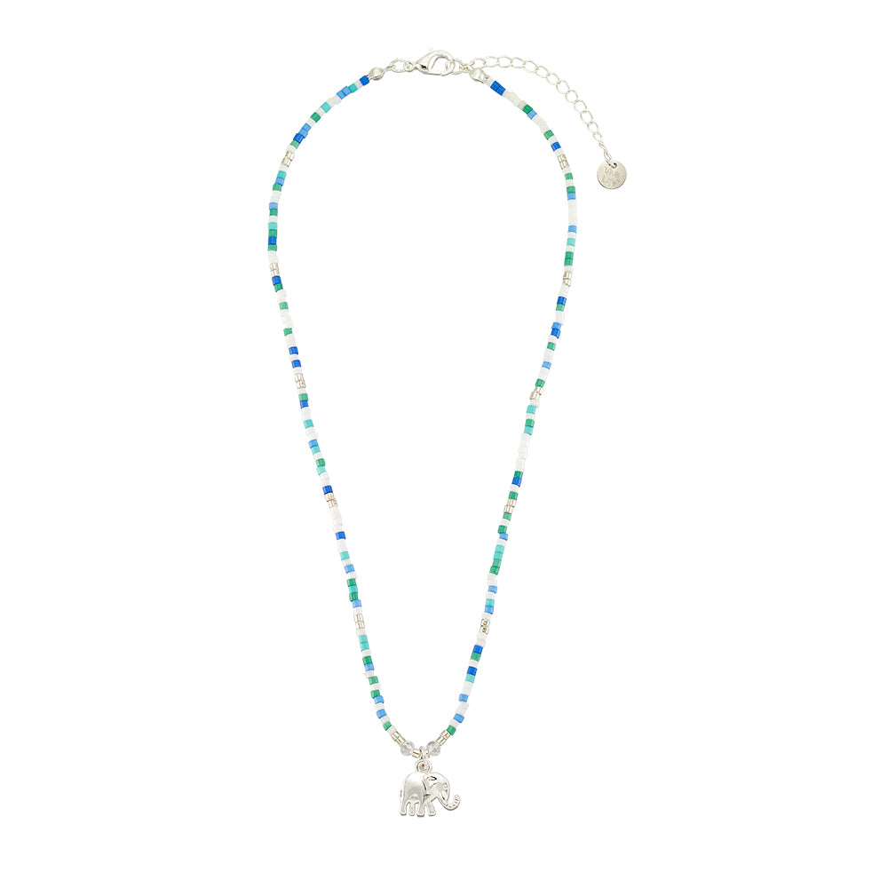 Pastel Seedbead Elephant Charm 15" Necklace