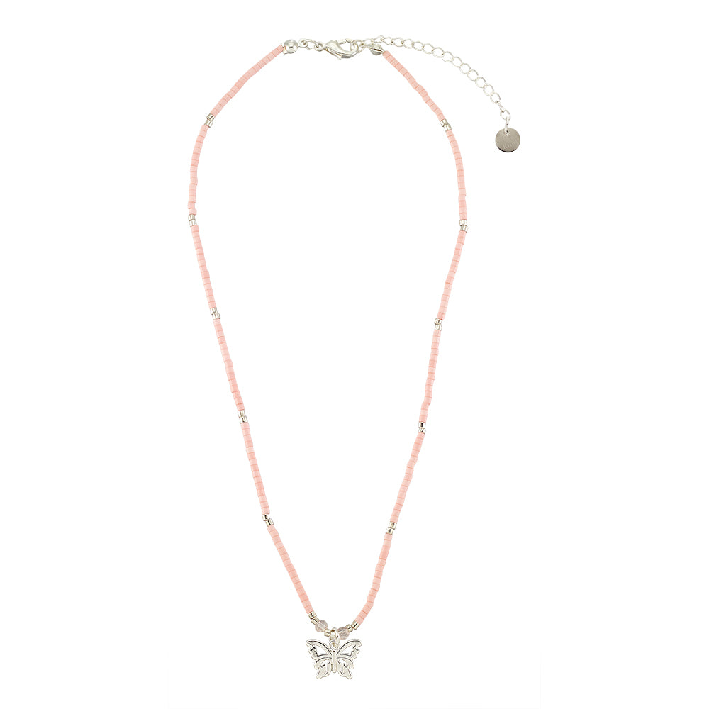 Pastel Seedbead Butterfly Charm 15" Necklace