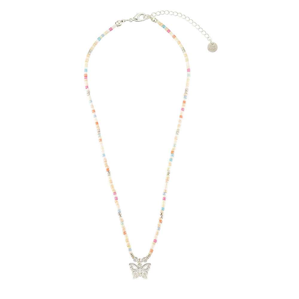 Pastel Seedbead Butterfly Charm 15" Necklace