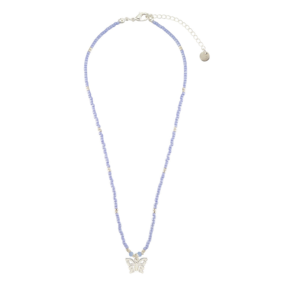 Pastel Seedbead Butterfly Charm 15" Necklace