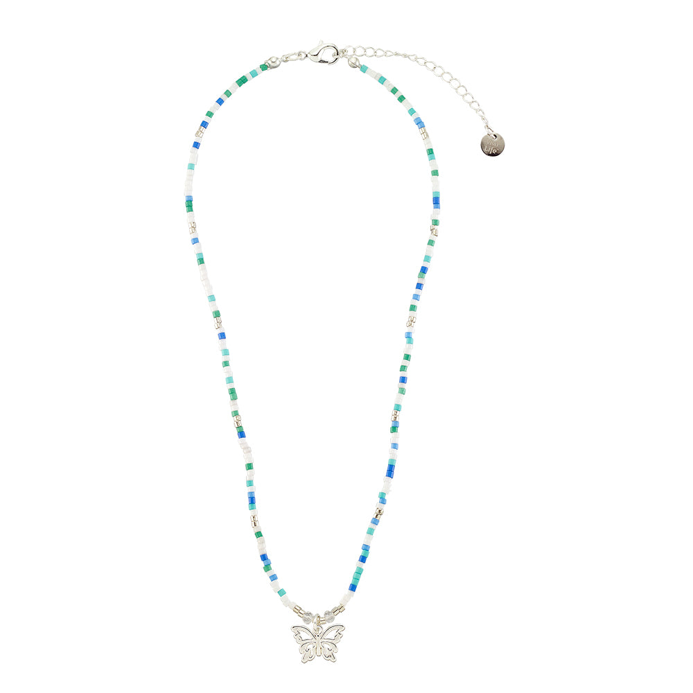 Pastel Seedbead Butterfly Charm 15" Necklace