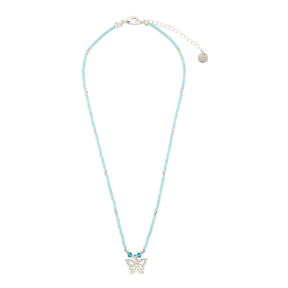 Pastel Seedbead Butterfly Charm 15" Necklace