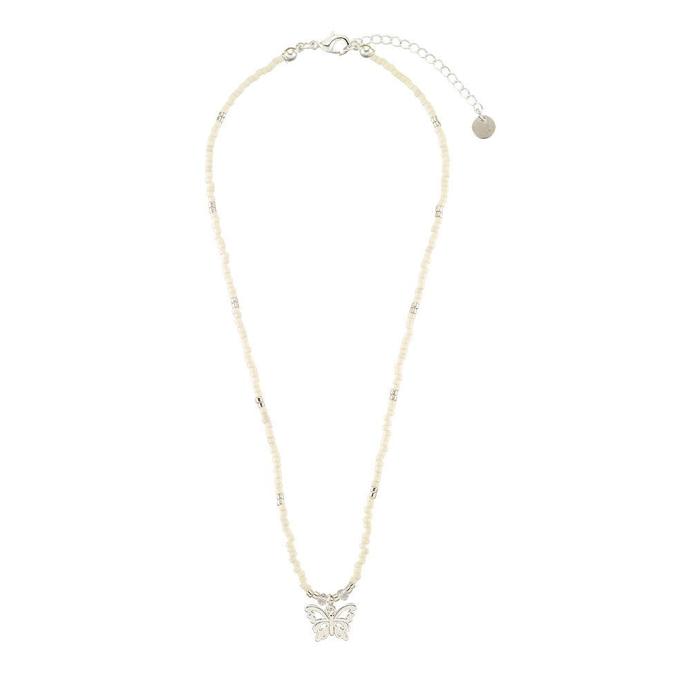 Pastel Seedbead Butterfly Charm 15" Necklace