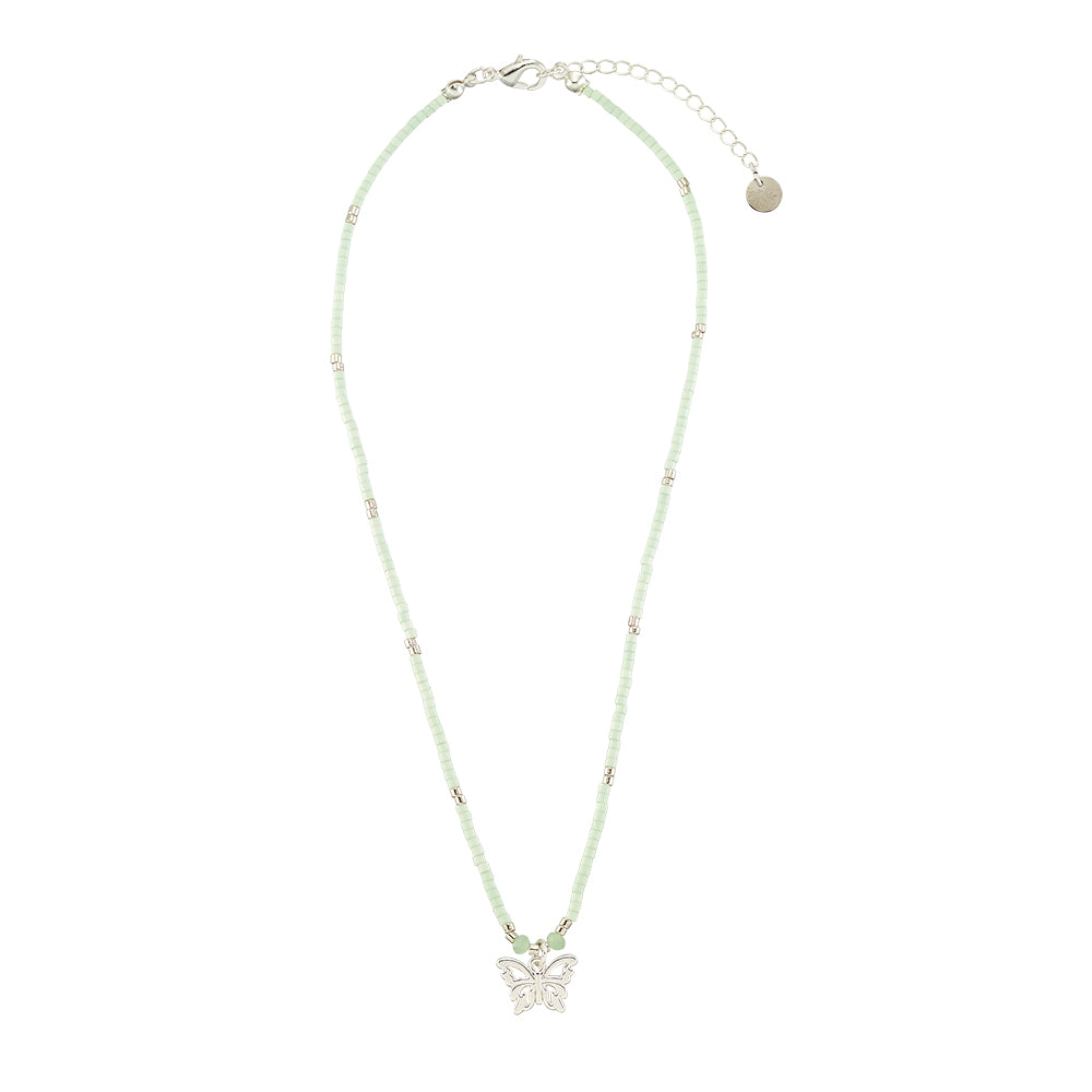 Pastel Seedbead Butterfly Charm 15" Necklace