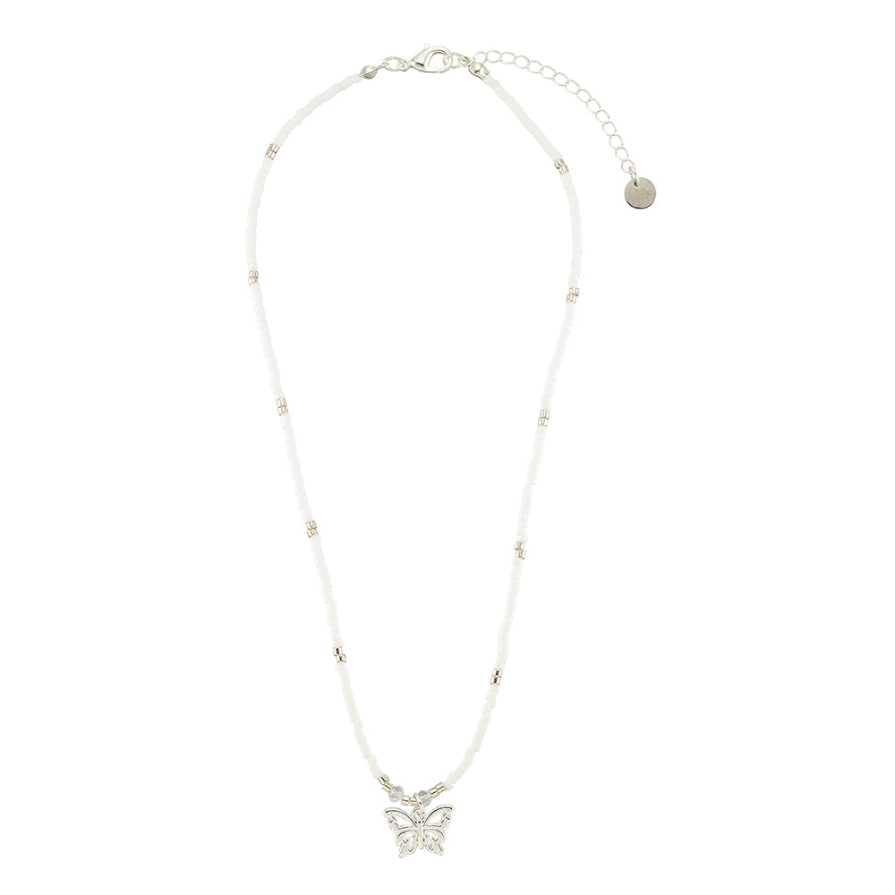 Pastel Seedbead Butterfly Charm 15&quot; Necklace