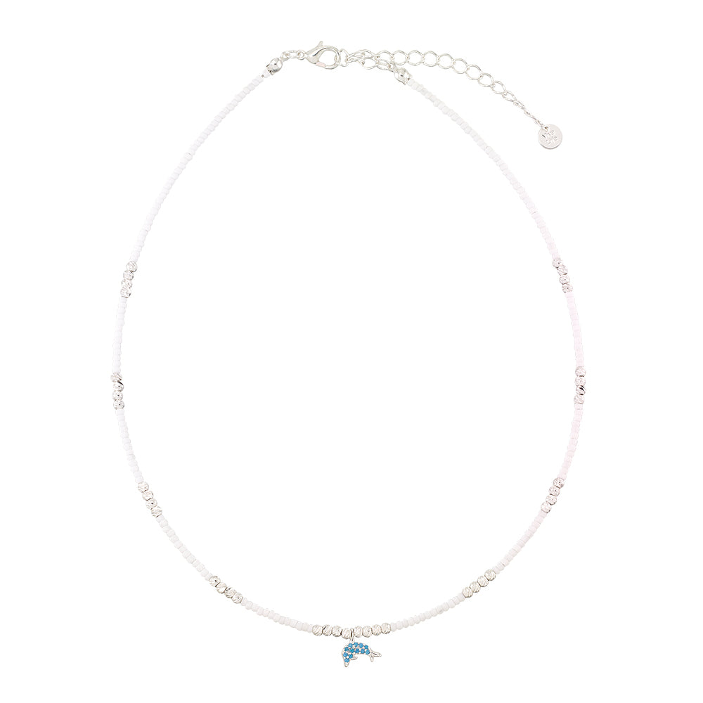 Pave Crystal Dolphin Seedbead 16&quot; Necklace