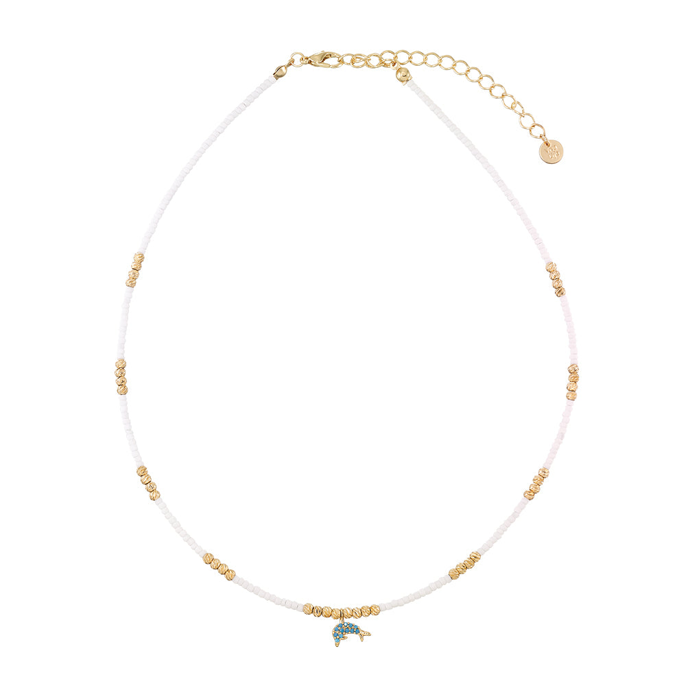 Pave Crystal Dolphin Seedbead 16&quot; Necklace