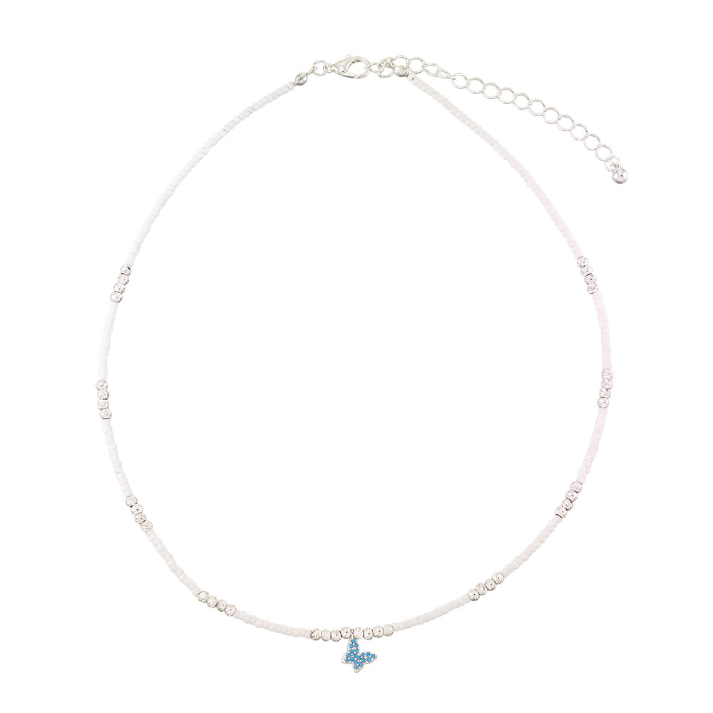 Pave Crystal Butterfly Seedbead 16&quot; Necklace