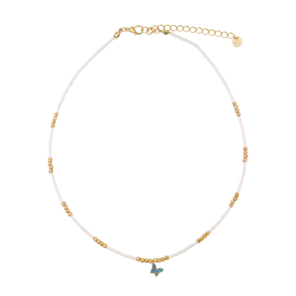 Pave Crystal Butterfly Seedbead 16&quot; Necklace