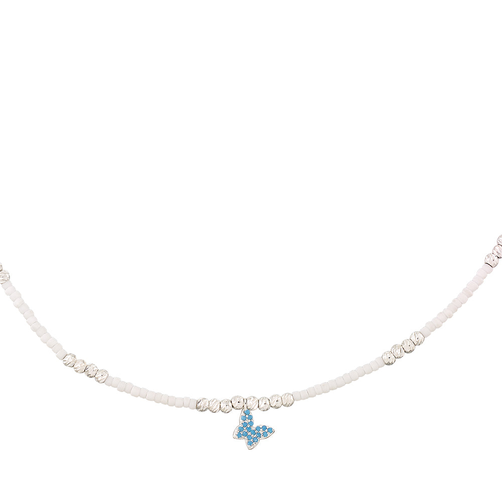 Pave Crystal Butterfly Seedbead 16" Necklace