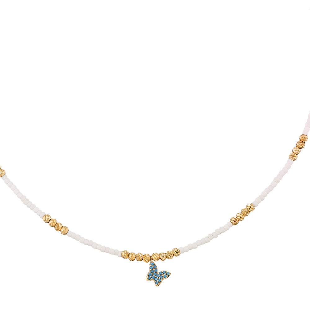Pave Crystal Butterfly Seedbead 16" Necklace