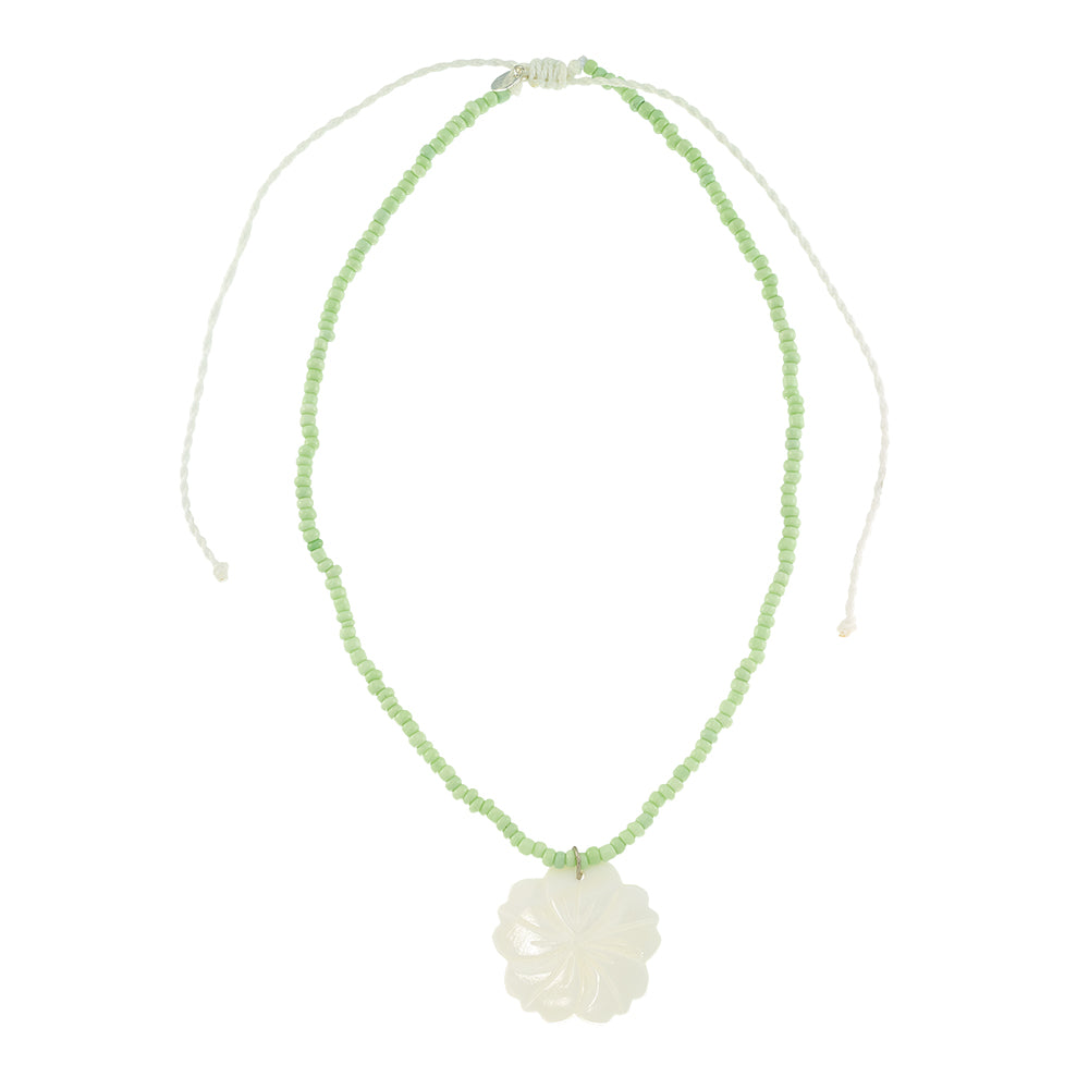 Mother of Pearl Hibiscus Flower Seedbead 14.5'' Necklace