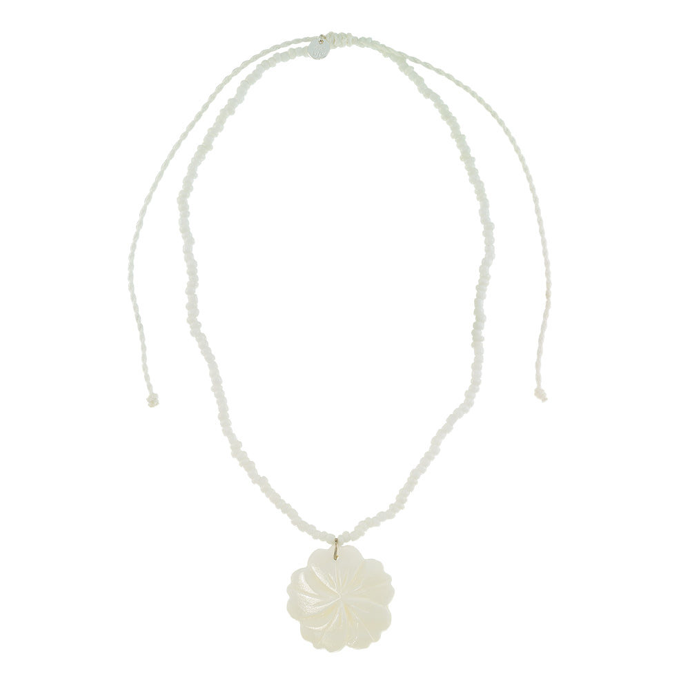 Mother of Pearl Hibiscus Flower Seedbead 14.5'' Necklace