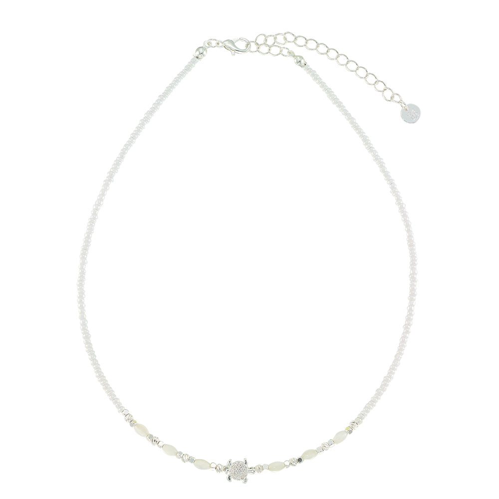 Crystal Turtle Seedbead Mother of Pearl 15" Necklace