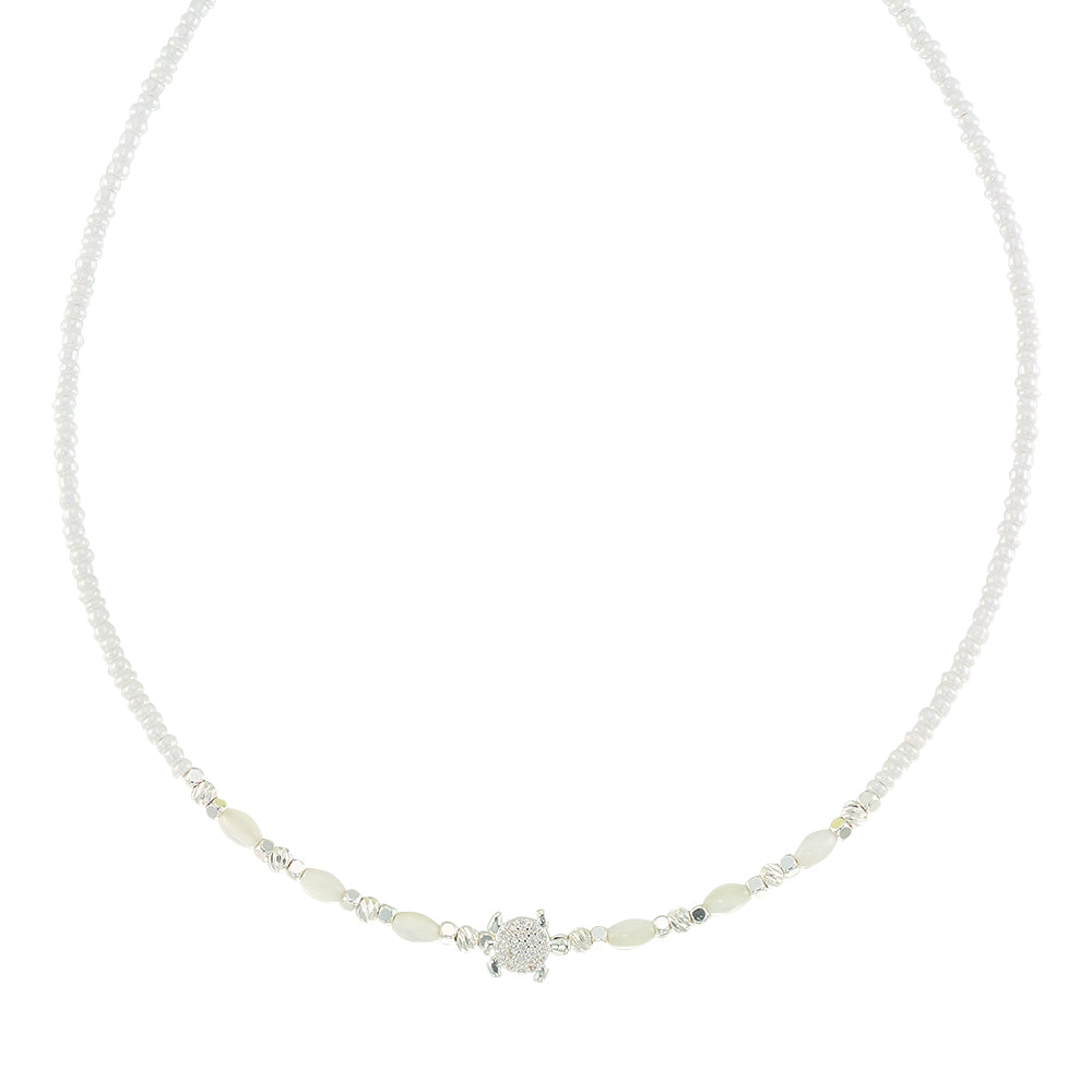 Crystal Turtle Seedbead Mother of Pearl 15" Necklace